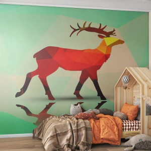 Fototapete Premium Sand - Geometrischer Hirsch - Tiere, Reh, Geometrische Figur - 400x280 cm