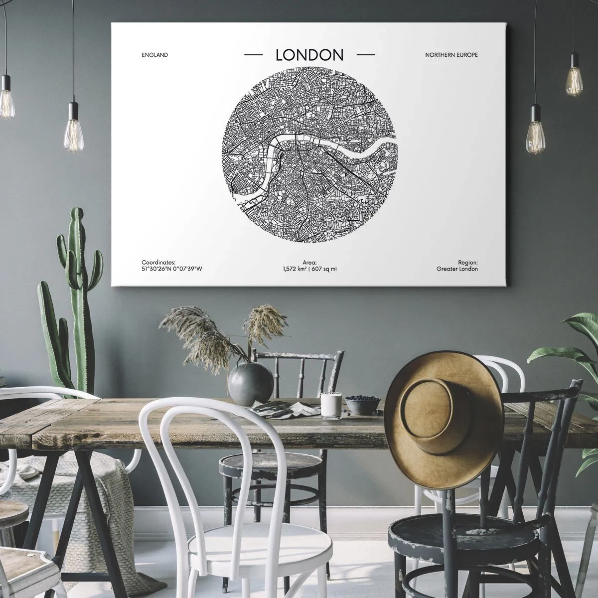 Bild auf Leinwand - Leinwandbild - Eine minimalistische Karte von London in Schwarzweiß mit präzisen Details. - 70x50cm - Anatomie von London - Moderne Wanddekoration für Wohnzimmer und Schlafzimmer ARTTOR