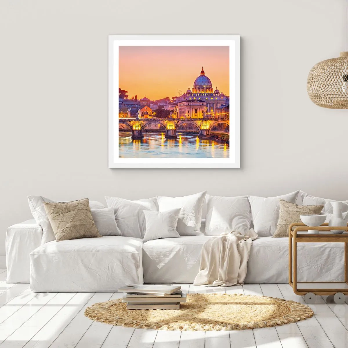Poster in einem weißen Rahmen - Sonnenuntergang über der ewigen Stadt - 40x40 cm