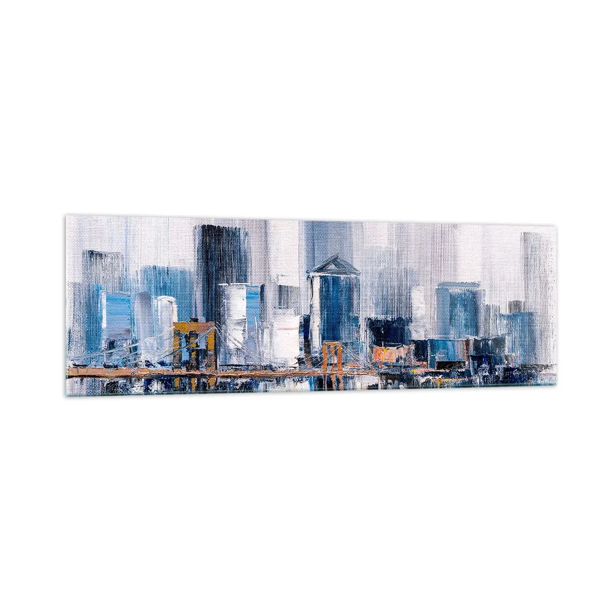 Glasbild - Bild auf glas - Abstraktes Stadtpanorama mit Blau- und Gelbtönen - 160x50cm - New Yorker Eindruck - Moderne Wanddekoration für Wohnzimmer und Schlafzimmer ARTTOR