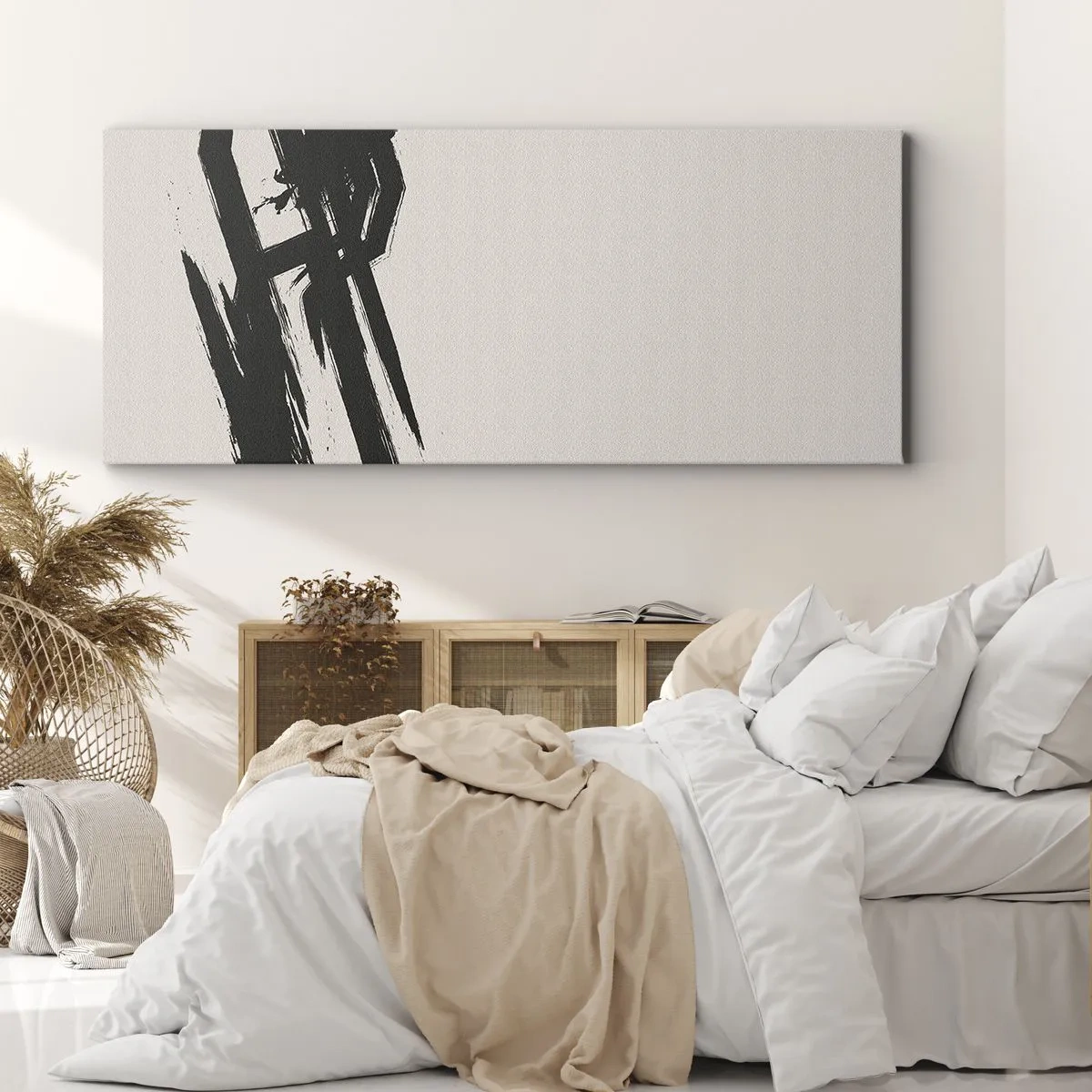 Bild auf Leinwand - Leinwandbild - Dynamische Pinselstriche in Schwarz auf hellem Hintergrund - 160x50cm - Unaufhaltsamer Trieb - Moderne Wanddekoration für Wohnzimmer und Schlafzimmer ARTTOR