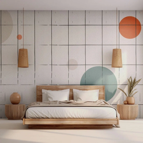 Fototapete Standard Eco - Farbige Kreise auf einem Hintergrund aus einem Raster aus dünnen schwarzen Linien - 100x70cm - Gefangen. Wir oder sie? - Moderne Wanddekoration für Wohnzimmer und Schlafzimmer ARTTOR