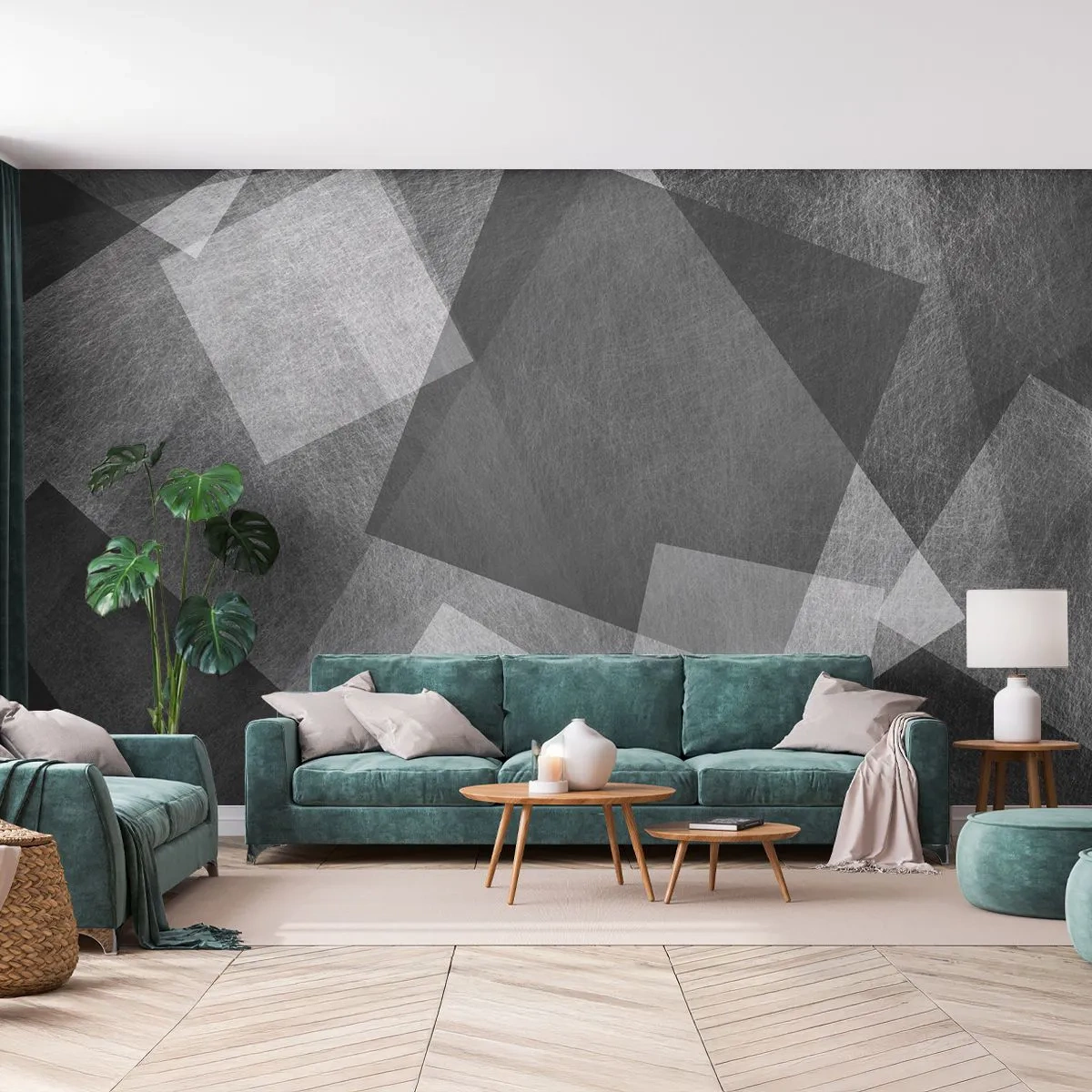 Fototapete Premium Sand - Geometrische abstrakte Formen in Schwarz und Weiß - 100x70cm - Das ewige Symbol für Beständigkeit und Ordnung - Moderne Wanddekoration für Wohnzimmer und Schlafzimmer ARTTOR
