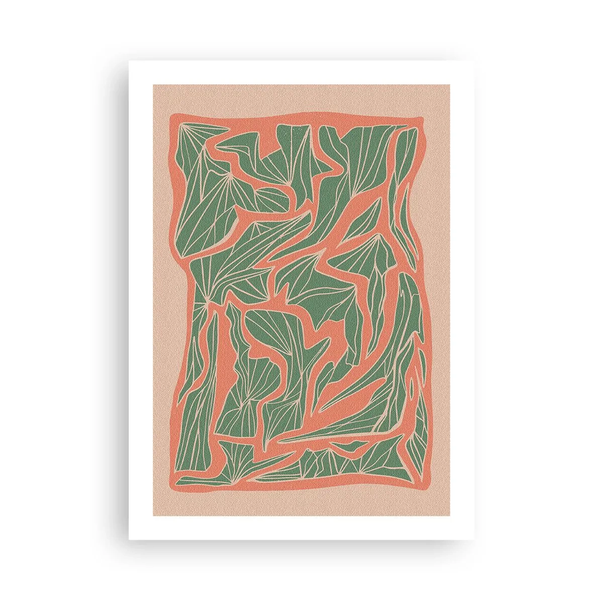 Poster - Abstraktes Blattmuster in Grün- und Terrakottatönen - 50x70cm - Kampf zwischen Korallen und Grün - Moderne Wanddekoration für Wohnzimmer und Schlafzimmer ARTTOR