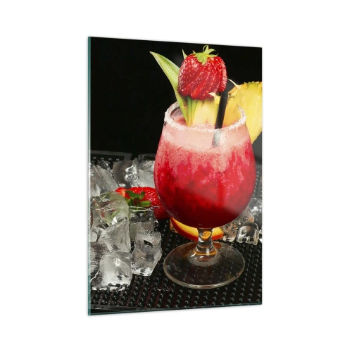 Glasbild - Bild auf glas - Ein farbenfroher Drink mit Früchten und einem Shaker auf Eis - 50x70cm - Zaubern Sie einen Geschmack - Moderne Wanddekoration für Wohnzimmer und Schlafzimmer ARTTOR