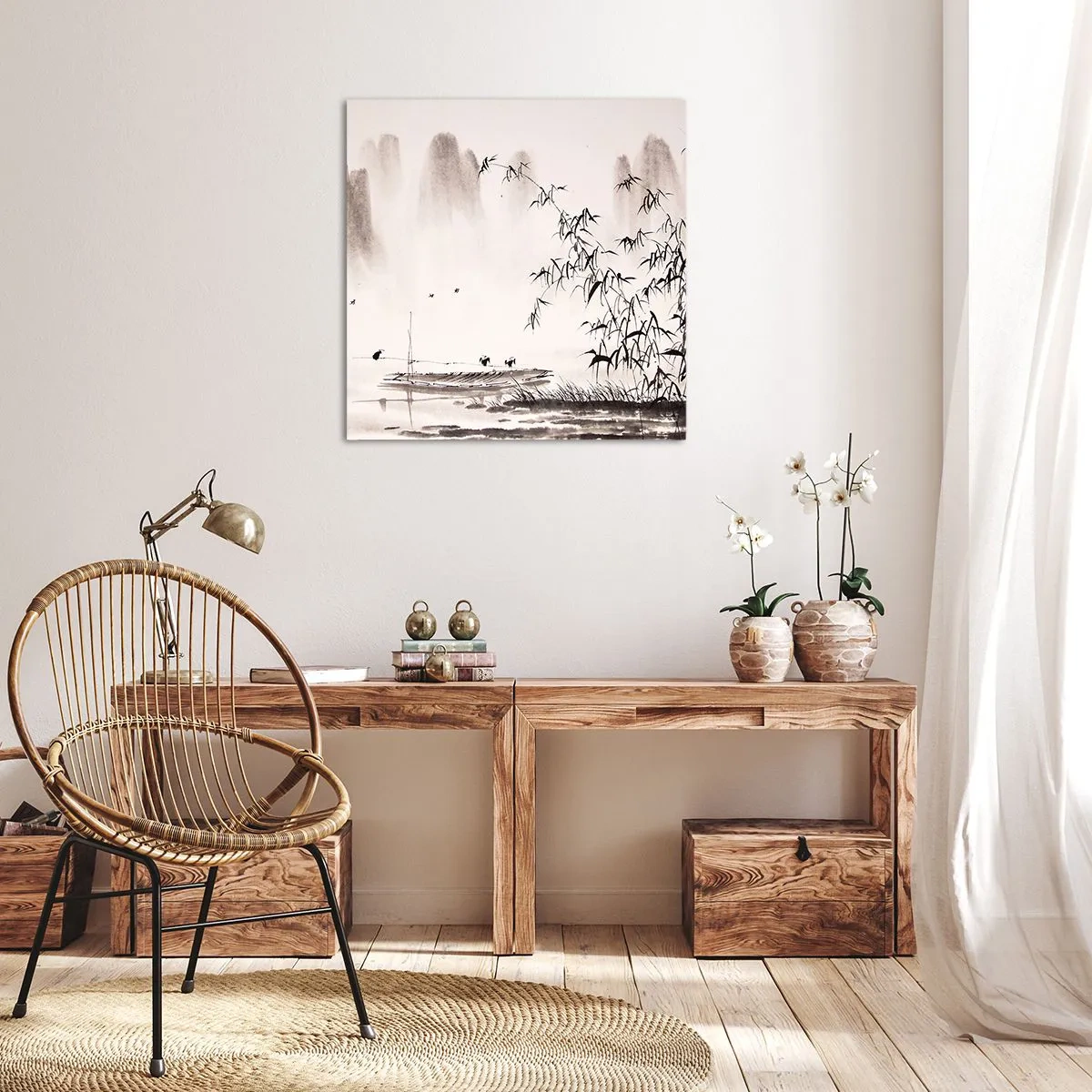 Bild auf Leinwand - Leinwandbild - Die Stille der Reisfelder - 40x40 cm