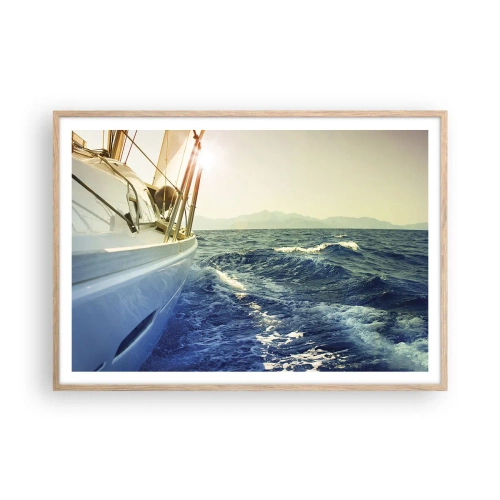 Poster in einem Rahmen aus heller Eiche - Auf ins Abenteuer - 100x70 cm