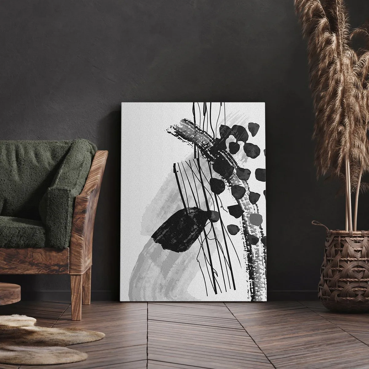 Bild auf Leinwand - Leinwandbild - Schwarz-weiße abstrakte Komposition mit organischen Formen - 50x70cm - Organische Schwarz-Weiß-Abstraktion - Moderne Wanddekoration für Wohnzimmer und Schlafzimmer ARTTOR