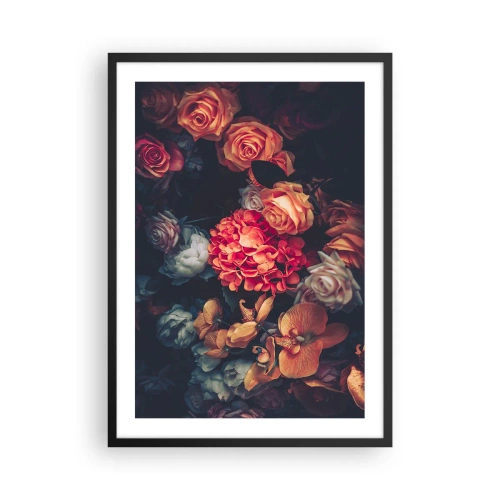 Poster in einem schwarzem Rahmen - Eine Komposition aus dunklen Blumen mit einem Hauch barocker Ästhetik - 50x70cm - Wie bei den holländischen Meistern - Moderne Wanddekoration für Wohnzimmer und Schlafzimmer ARTTOR