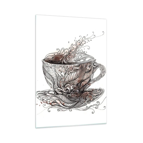 Glasbild - Bild auf glas - Künstlerische Zeichnung einer Tasse mit Ornamenten und Dampf - 50x70cm - Tee für alles - Moderne Wanddekoration für Wohnzimmer und Schlafzimmer ARTTOR