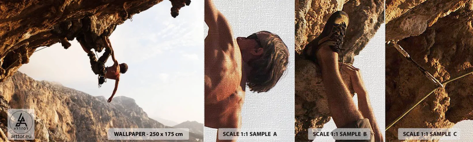 Fototapeten Muster Premium Canvas - Die Welt ist in einer Hand auf einem Felsblock geschrumpft - Insel Kalymnos, Klettern, Landschaft - 100x30 cm