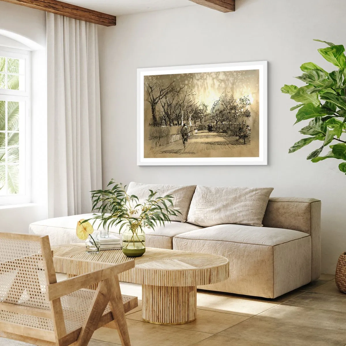 Poster in einem weißen Rahmen - Ein Moment mit einer Feder angehalten - 91x61 cm