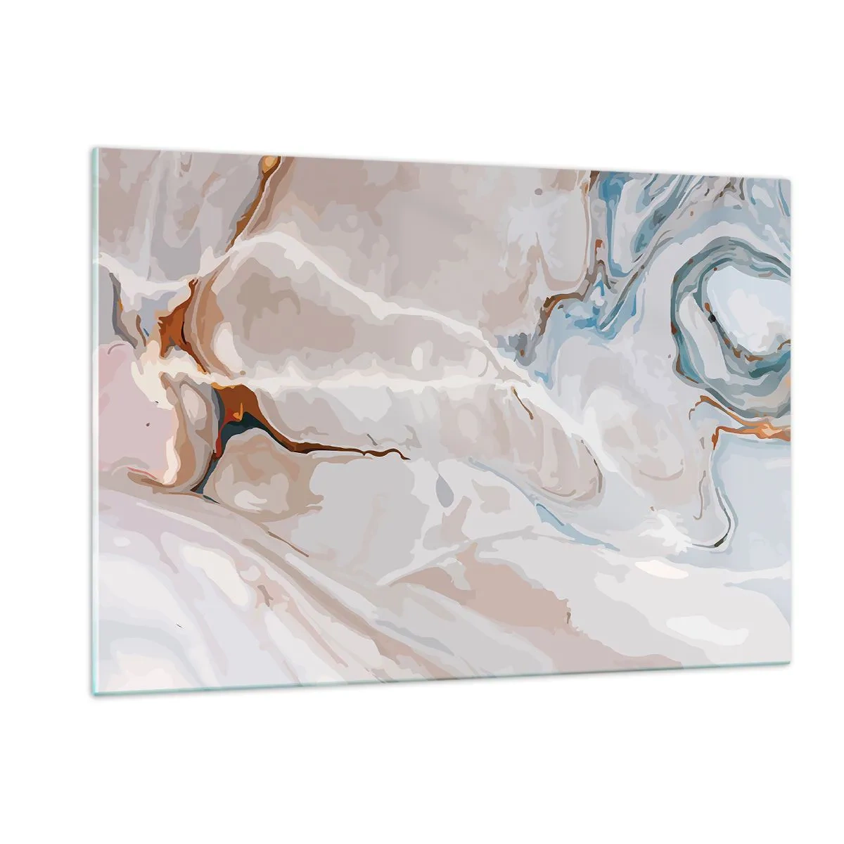 Glasbild - Bild auf glas - Künstlerisches Muster in neutralen Tönen mit blauen Akzenten - 120x80cm - Blau schlängelt sich unter dem Weiß - Moderne Wanddekoration für Wohnzimmer und Schlafzimmer ARTTOR
