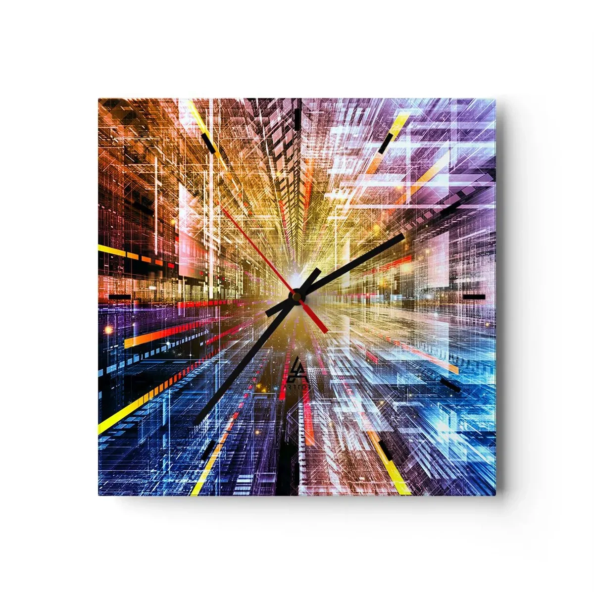 Wanduhr - Glasuhr - Dynamische Lichter in einem futuristischen Korridor - 30x30cm - Leuchtender Korridor - Moderne Wanddekoration für Wohnzimmer und Schlafzimmer ARTTOR