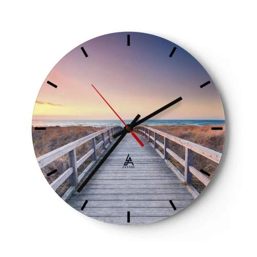 Wanduhr - Glasuhr - Holzweg, der bei Sonnenuntergang zum Meer führt - 30x30cm - Baltische Abend-Aurora - Moderne Wanddekoration für Wohnzimmer, Küche und Schlafzimmer ARTTOR