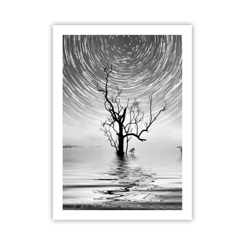 Poster - Stern wirbelt über einem einsamen Baum im Wasser - 50x70cm - Eine Sinfonie der Natur - Moderne Wanddekoration für Wohnzimmer und Schlafzimmer ARTTOR