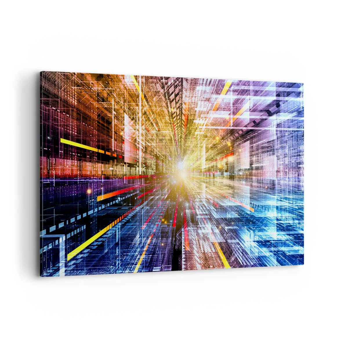 Bild auf Leinwand - Leinwandbild - Dynamische Lichter in einem futuristischen Korridor - 120x80cm - Leuchtender Korridor - Moderne Wanddekoration für Wohnzimmer und Schlafzimmer ARTTOR