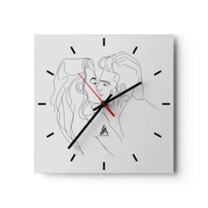 Wanduhr - Glasuhr - Die Umrisse eines sich küssenden Paares auf hellem Hintergrund - 30x30cm - Dieselbe Linie - Moderne Wanddekoration für Wohnzimmer und Schlafzimmer ARTTOR
