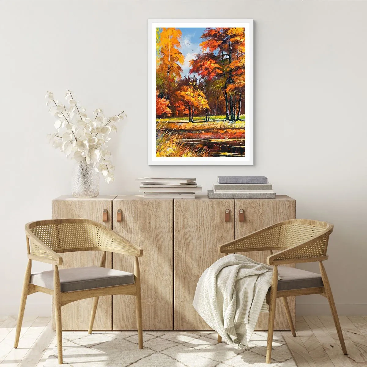 Poster in einem weißen Rahmen - Landschaft in Gold und Bronze - 40x50 cm