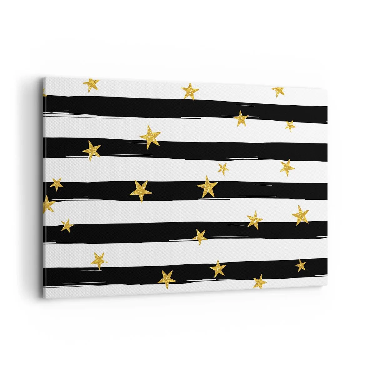Bild auf Leinwand - Leinwandbild - Schwarz-weiße Streifen mit goldenen Sternen - 120x80cm - Wir wurden alle unter einem glücklichen Stern geboren - Moderne Wanddekoration für Wohnzimmer und Schlafzimmer ARTTOR