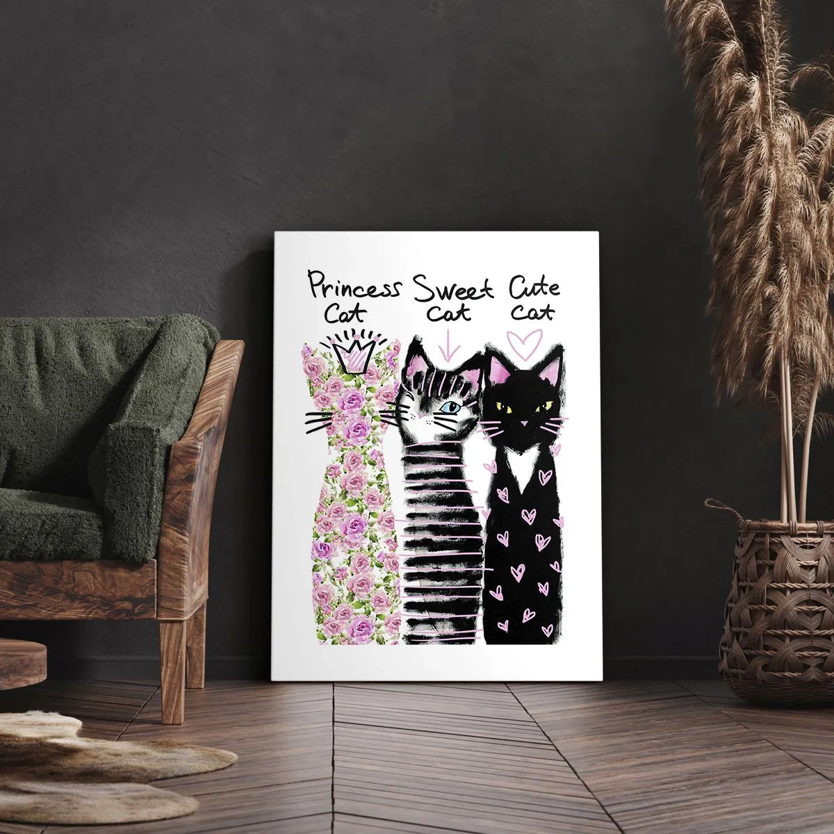 Bild auf Leinwand - Leinwandbild - Drei Katzen mit verschiedenen künstlerischen Mustern - 50x70cm - Es waren drei Katzen - Moderne Wanddekoration für Wohnzimmer und Schlafzimmer ARTTOR