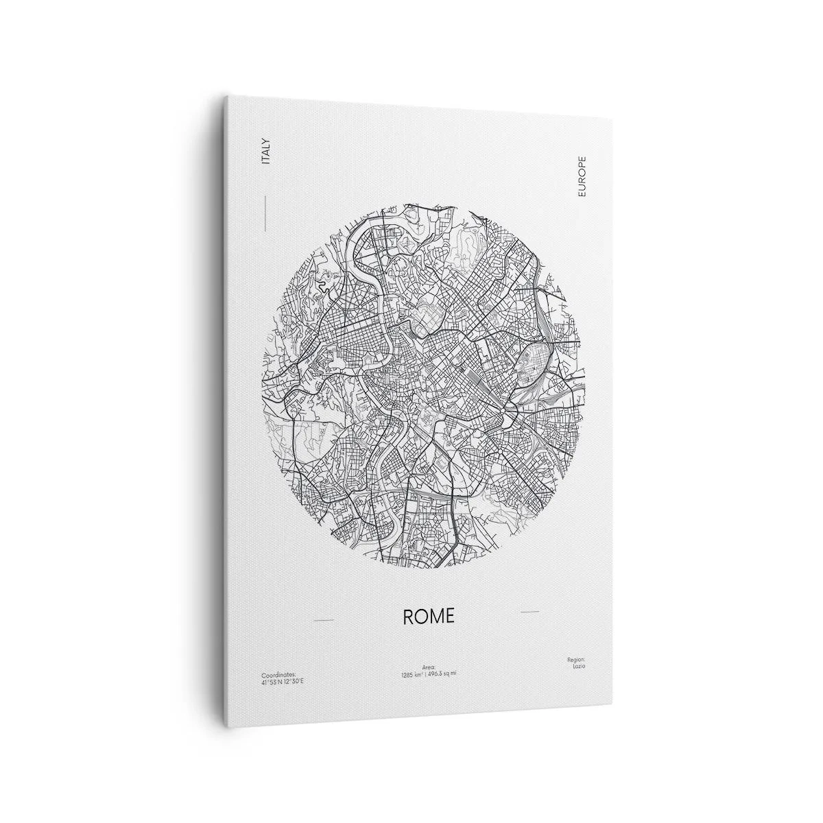 Bild auf Leinwand - Leinwandbild - Eine Karte von Rom im minimalistischen Schwarz-Weiß-Stil - 70x100cm - Anatomie von Rom - Moderne Wanddekoration für Wohnzimmer und Schlafzimmer ARTTOR