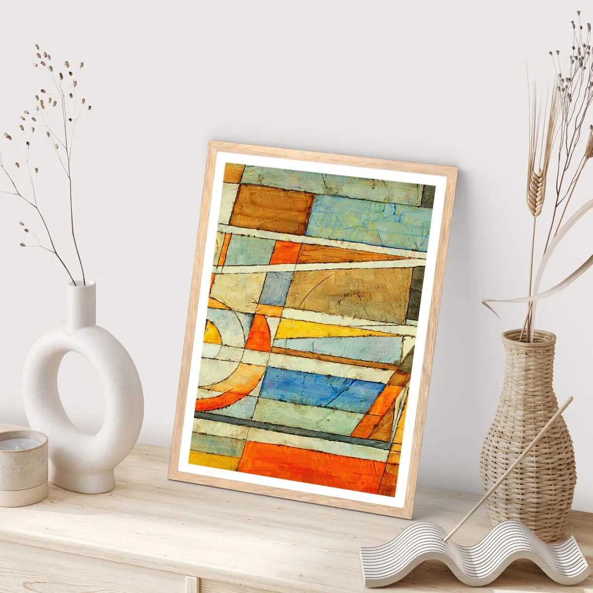 Poster in einem Rahmen aus heller Eiche - Kubismus auf der Baustelle - 30x40 cm