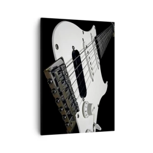 Bild auf Leinwand - Leinwandbild - Nahaufnahme einer weißen E-Gitarre auf schwarzem Hintergrund. - 50x70cm - In Weiß versteckter Ton - Moderne Wanddekoration für Wohnzimmer und Schlafzimmer ARTTOR