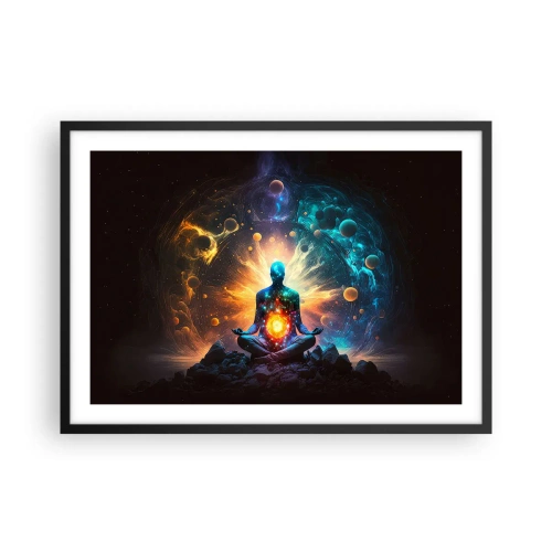 Poster in einem schwarzem Rahmen - Eine meditierende Figur, umgeben von einer kosmischen Aura - 70x50cm - Kosmischer Frieden - Moderne Wanddekoration für Wohnzimmer und Schlafzimmer ARTTOR