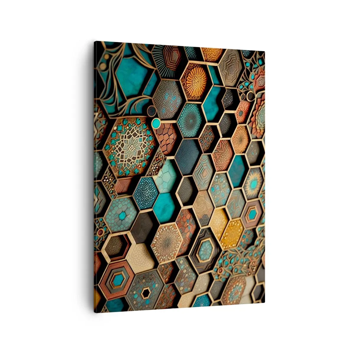 Bild auf Leinwand - Leinwandbild - Bunte Ornamente in sechseckigen Mustern - 50x70cm - Arabische Ornamente – Variation - Moderne Wanddekoration für Wohnzimmer und Schlafzimmer ARTTOR