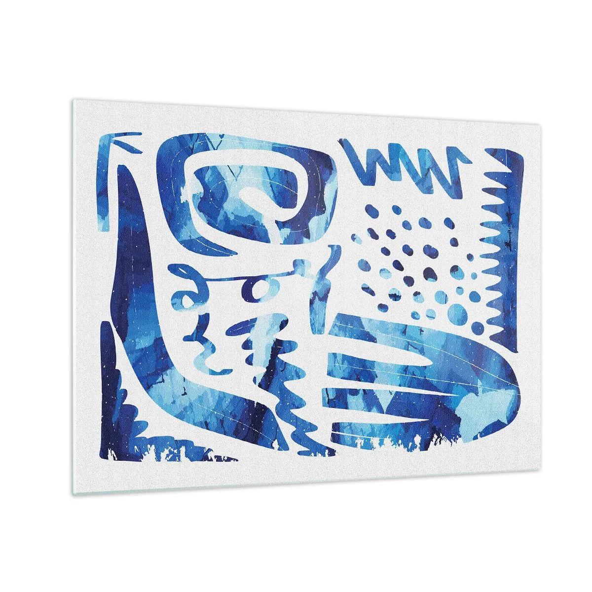 Glasbild - Bild auf glas - Dynamische blaue Abstraktion mit geometrischen Formen - 70x50cm - Zurück zu den Wurzeln - Moderne Wanddekoration für Wohnzimmer und Schlafzimmer ARTTOR