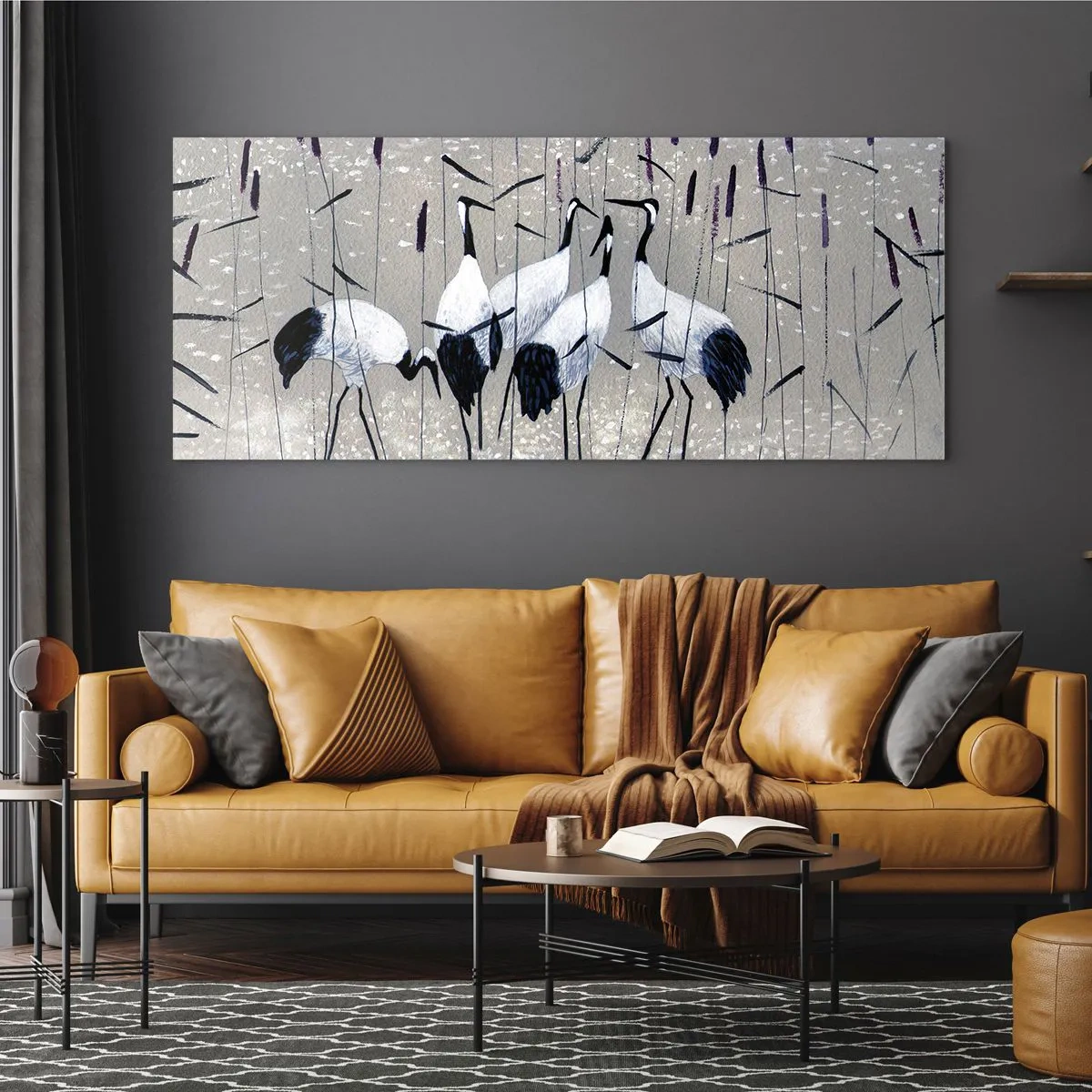 Glasbild - Bild auf glas - Reiher im Gras vor einem friedlichen Hintergrund - 120x50cm - Unter ihren eigenen - Moderne Wanddekoration für Wohnzimmer und Schlafzimmer ARTTOR