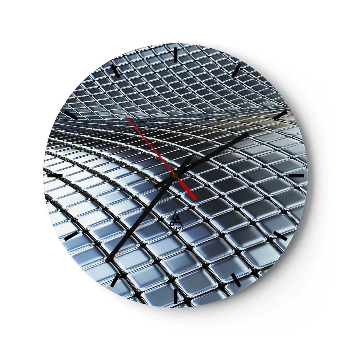 Wanduhr - Glasuhr - Metallische silberne Welle - 40x40 cm