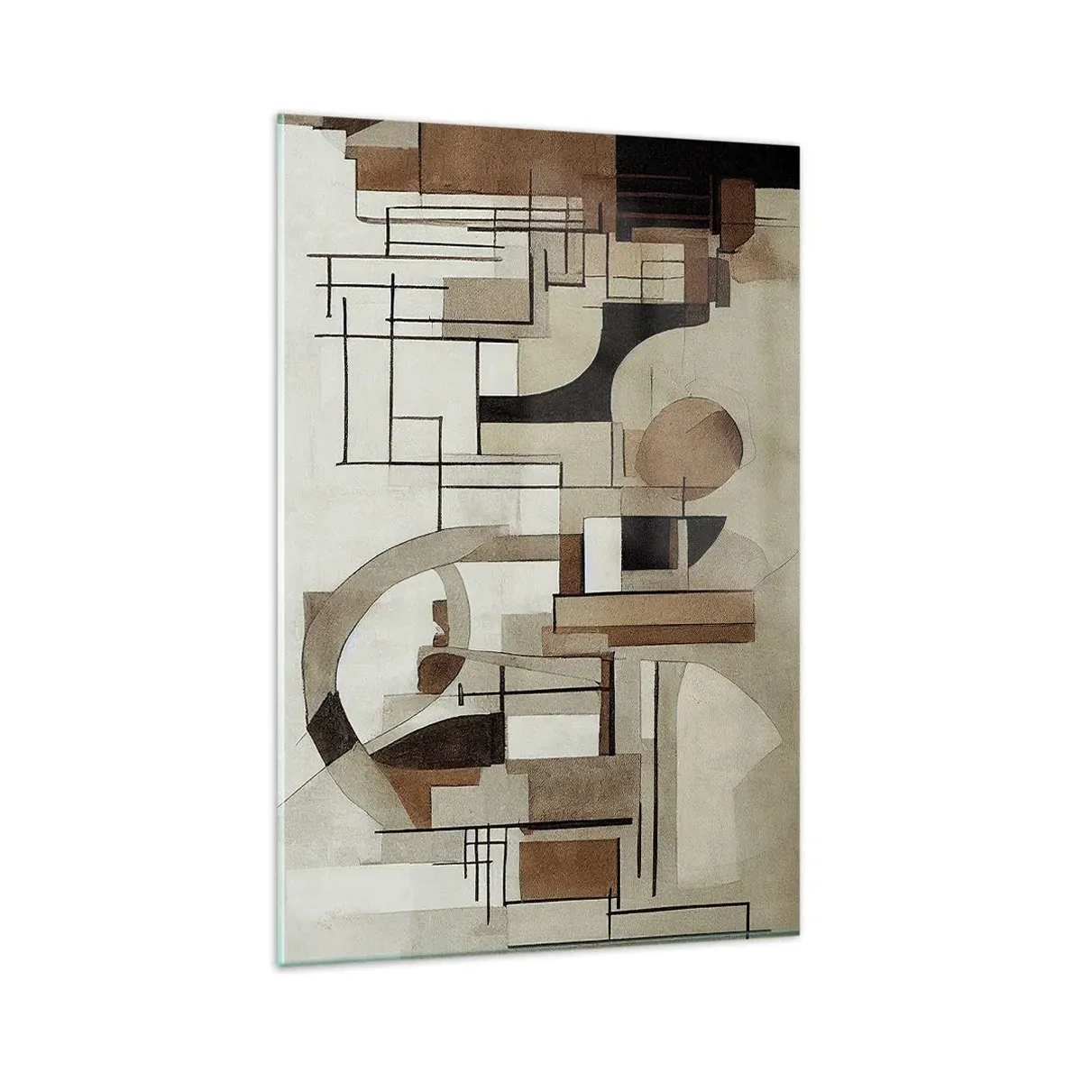 Glasbild - Bild auf glas - Architektonische Abstraktion in Beige und Braun - 80x120cm - Stadtbild 2.0 - Moderne Wanddekoration für Wohnzimmer und Schlafzimmer ARTTOR