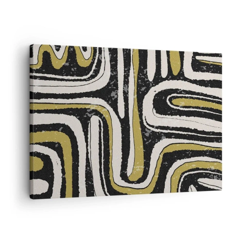 Bild auf Leinwand - Leinwandbild - Abstraktes Muster in Schwarz, Weiß und Gold - 70x50cm - Komposition: Straßen und Gassen - Moderne Wanddekoration für Wohnzimmer und Schlafzimmer ARTTOR