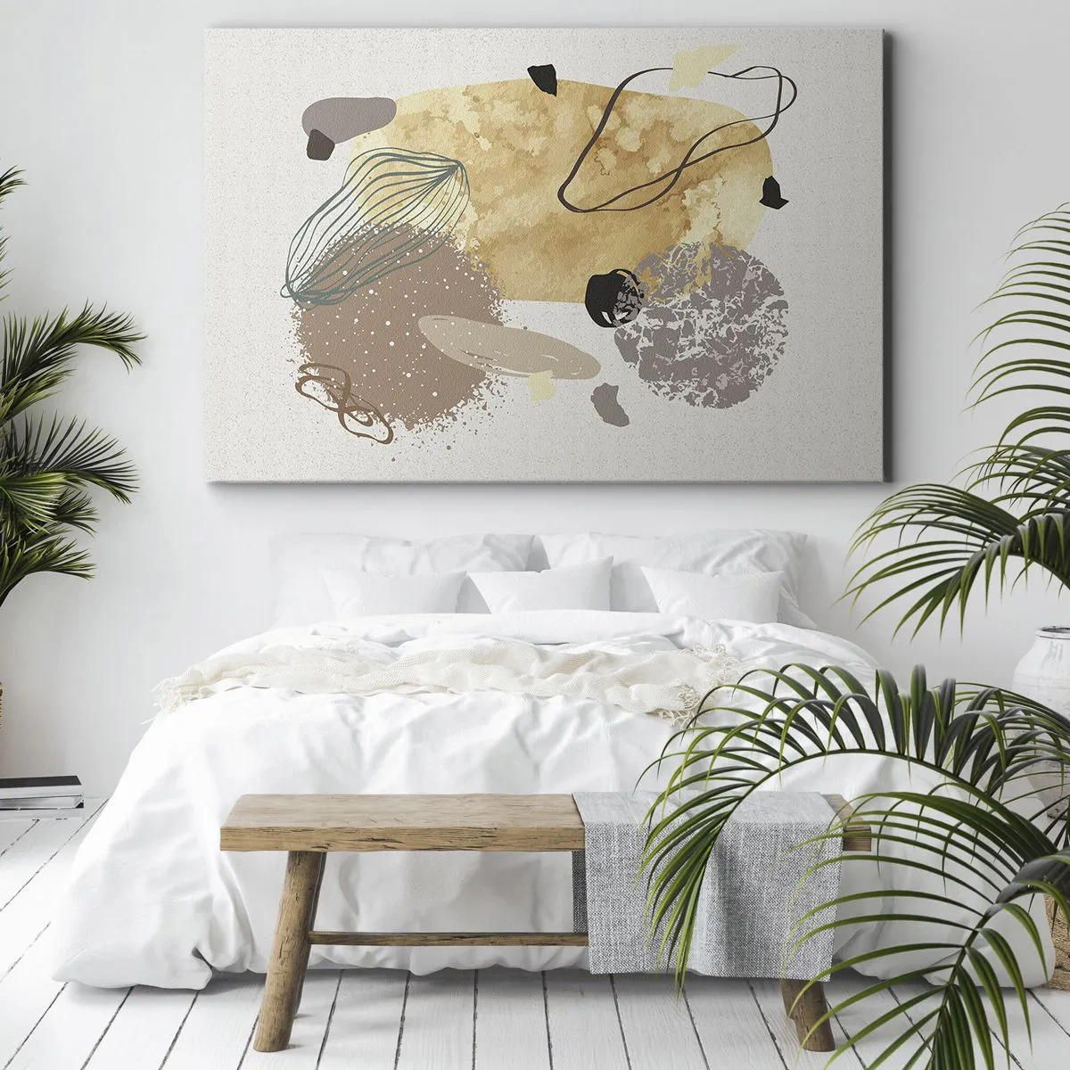 Bild auf Leinwand - Leinwandbild - Eine Komposition aus abstrakten Formen in Beige und Gelb. - 70x50cm - Angewandte Plumkologie - Moderne Wanddekoration für Wohnzimmer und Schlafzimmer ARTTOR