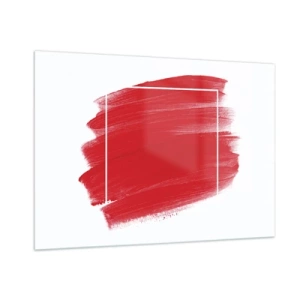 Glasbild - Bild auf glas - Abstrakter roter Fleck mit weißem Rahmen - 100x70cm - Aus dem Rahmen - Moderne Wanddekoration für Wohnzimmer und Schlafzimmer ARTTOR