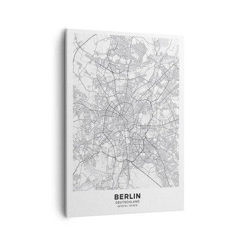 Bild auf Leinwand - Leinwandbild - Detaillierter schwarz-weißer Stadtplan - 50x70cm - Berliner Blume - Moderne Wanddekoration für Wohnzimmer und Schlafzimmer ARTTOR
