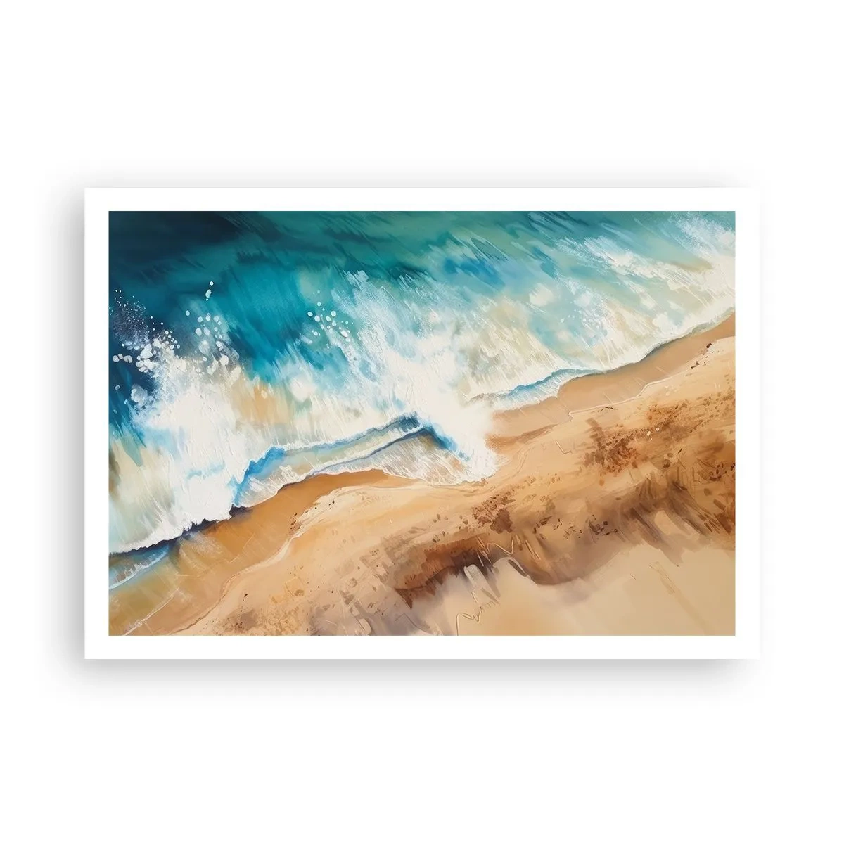 Poster - Eine Meereswelle, die gegen den Sandstrand prallt - 100x70cm - Zurückkehrende Welle - Moderne Wanddekoration für Wohnzimmer und Schlafzimmer ARTTOR