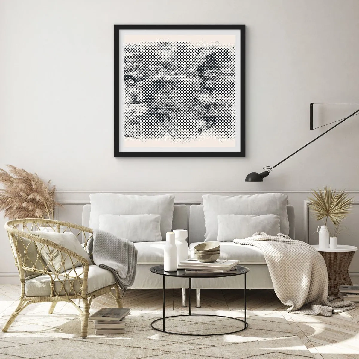 Poster in einem schwarzem Rahmen - Nebelige Komposition - 50x50 cm