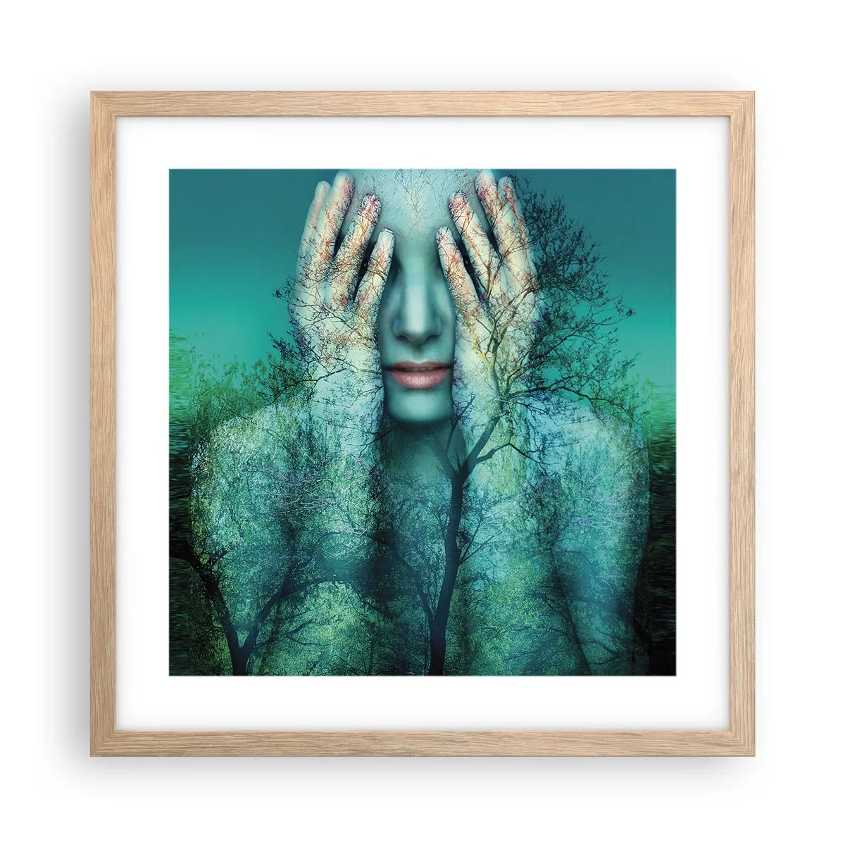 Poster in einem Rahmen aus heller Eiche - Eingetaucht in Blau - 40x40 cm