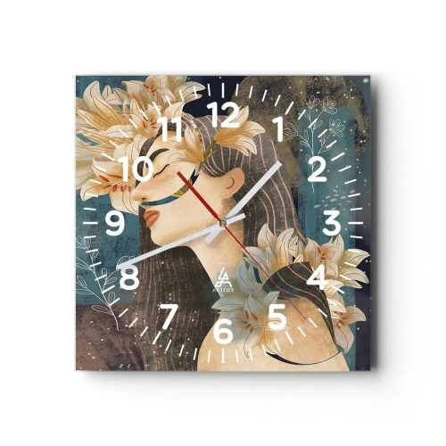 Wanduhr - Glasuhr - Ein Märchen über eine Prinzessin mit Lilien - 40x40 cm