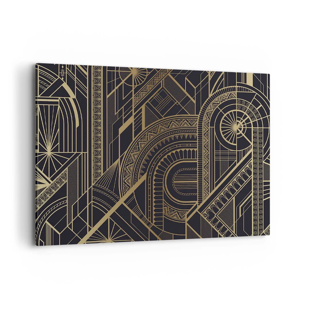 Bild auf Leinwand - Leinwandbild - Goldene geometrische Muster auf schwarzem Hintergrund im Art-Deco-Stil - 100x70cm - Konzepte, Ideen, Pläne - Moderne Wanddekoration für Wohnzimmer und Schlafzimmer ARTTOR