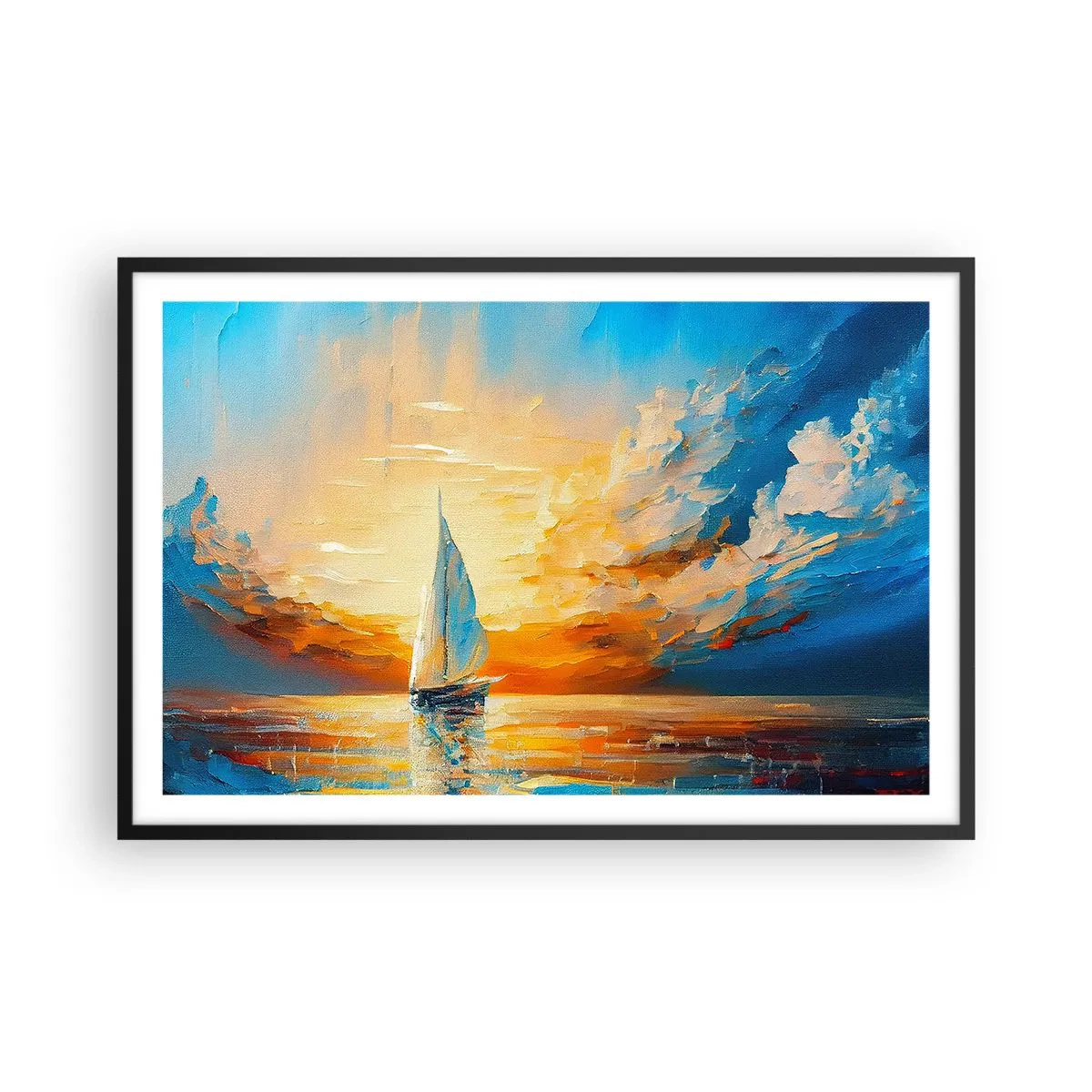 Poster in einem schwarzem Rahmen - In Gold segeln - 91x61 cm