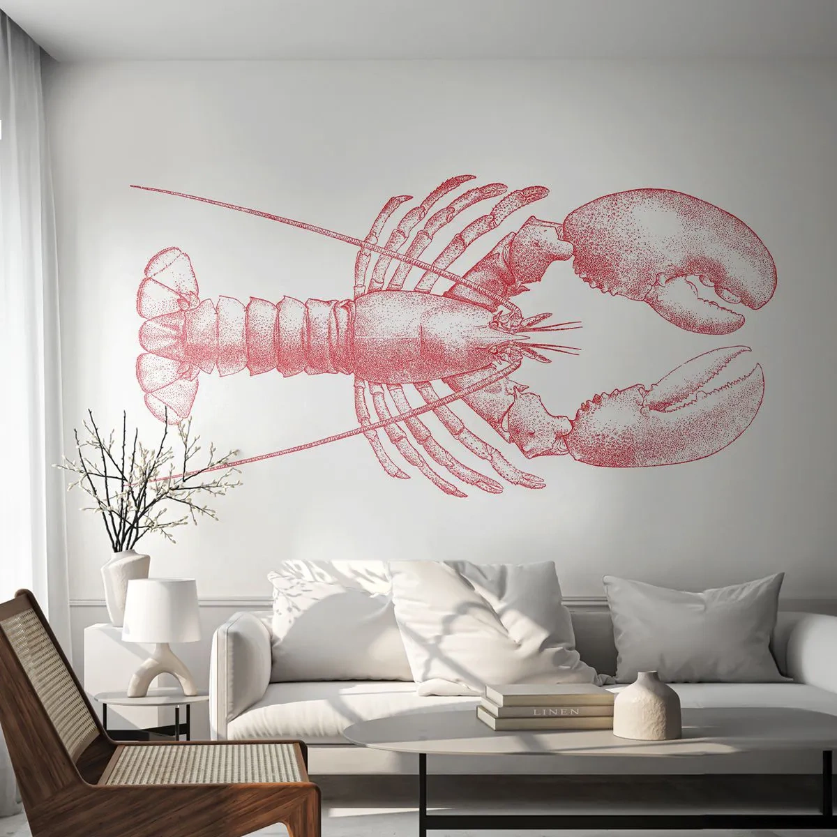 Fototapete Premium Sand - Eine Cartoon-Illustration eines Hummers in Rot auf hellem Hintergrund. - 100x70cm - Hummer, der Homers würdig ist - Moderne Wanddekoration für Wohnzimmer und Schlafzimmer ARTTOR