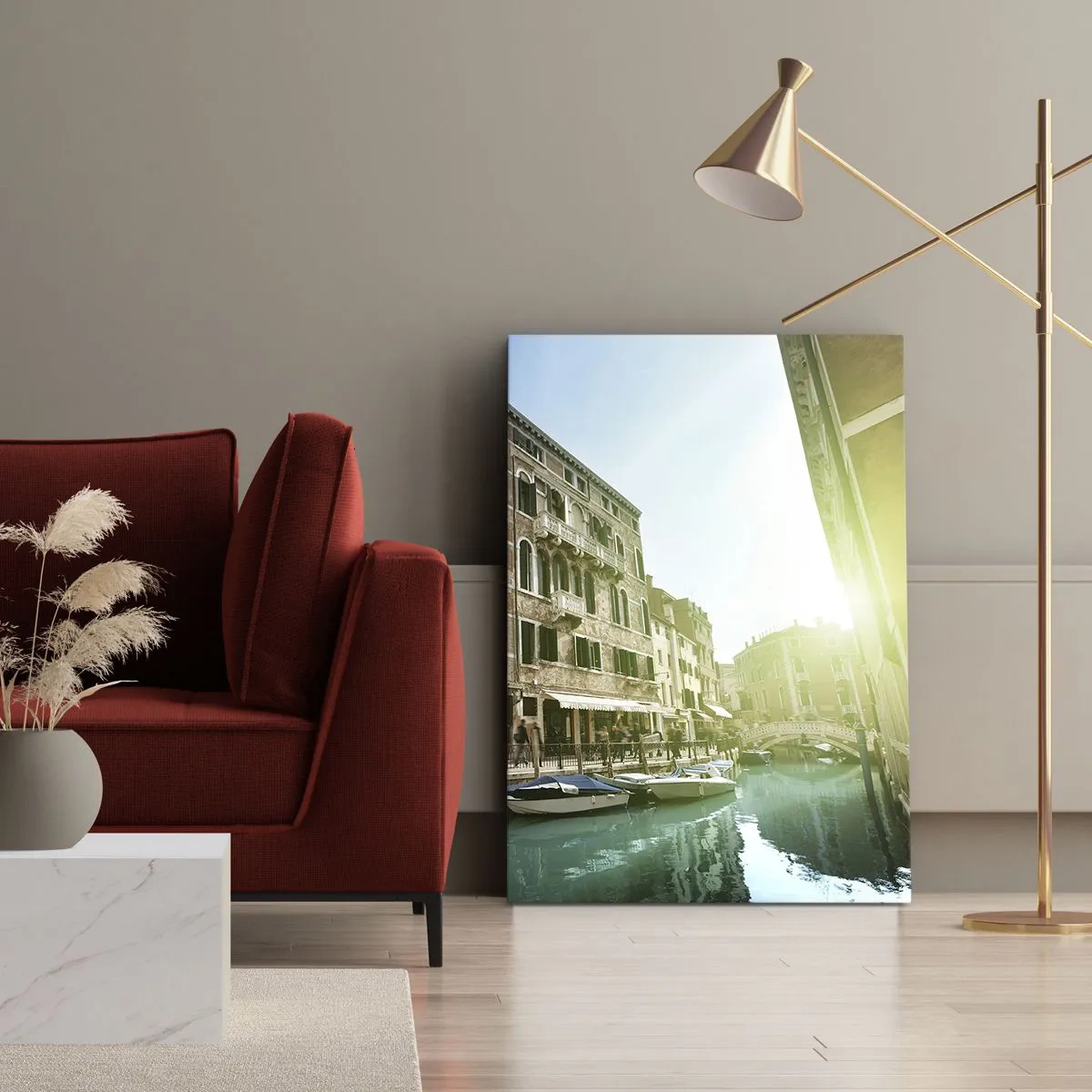Bild auf Leinwand - Leinwandbild - Venedig-Brücke und Kanal mit historischer Architektur - 70x100cm - Venedig - Amore Mio - Moderne Wanddekoration für Wohnzimmer und Schlafzimmer ARTTOR