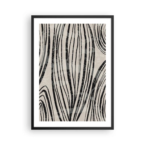 Poster in einem schwarzem Rahmen - Abstrakte schwarze Linien auf beigem Hintergrund - 50x70cm - Linienpool - Moderne Wanddekoration für Wohnzimmer und Schlafzimmer ARTTOR