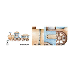 Fototapeten Muster Selbstklebend Deluxe Sticker - Am Bahnhof steht ... - Kinder, Zug, Retro - 100x30 cm