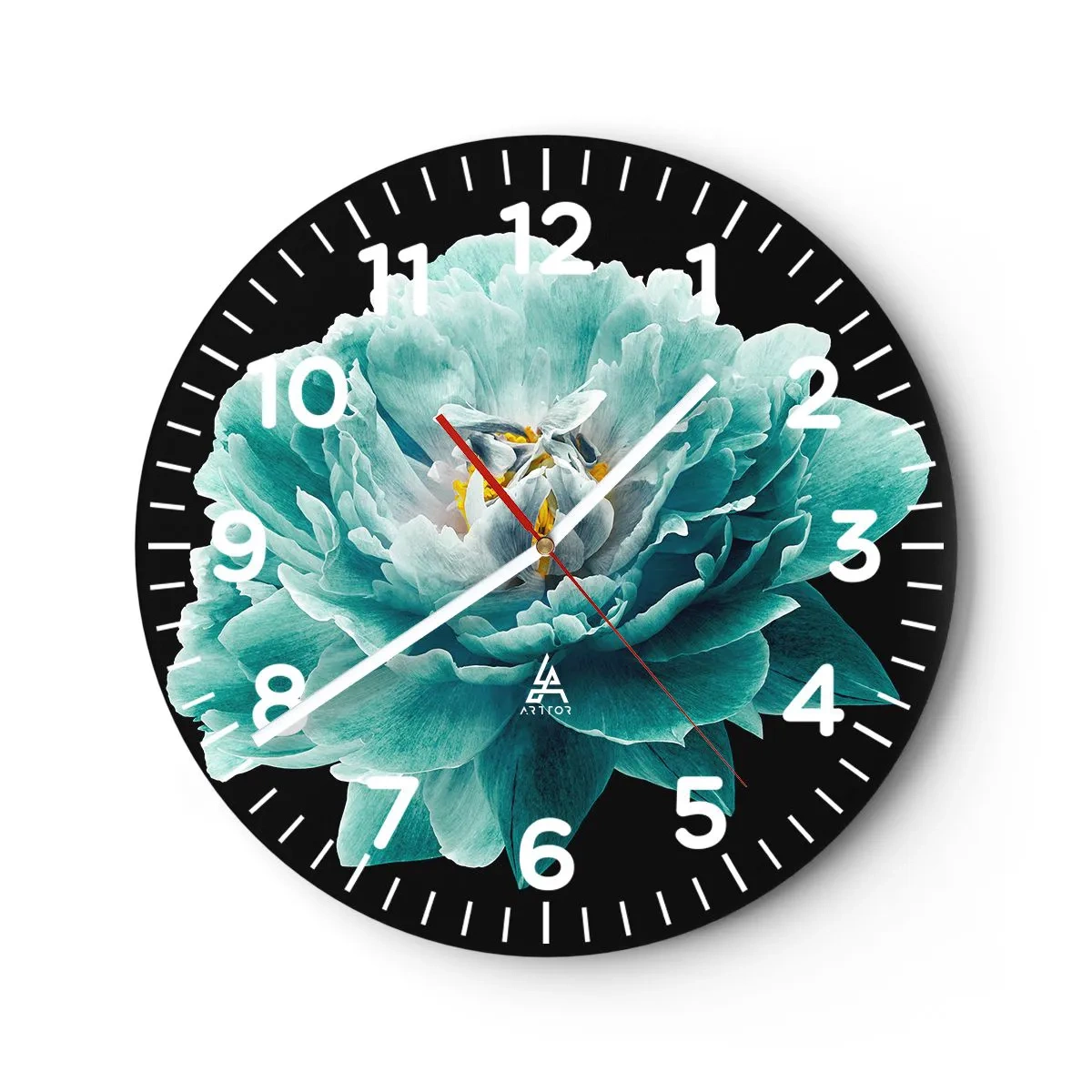 Wanduhr - Glasuhr - Blaue und goldene Blütenblätter - 30x30 cm
