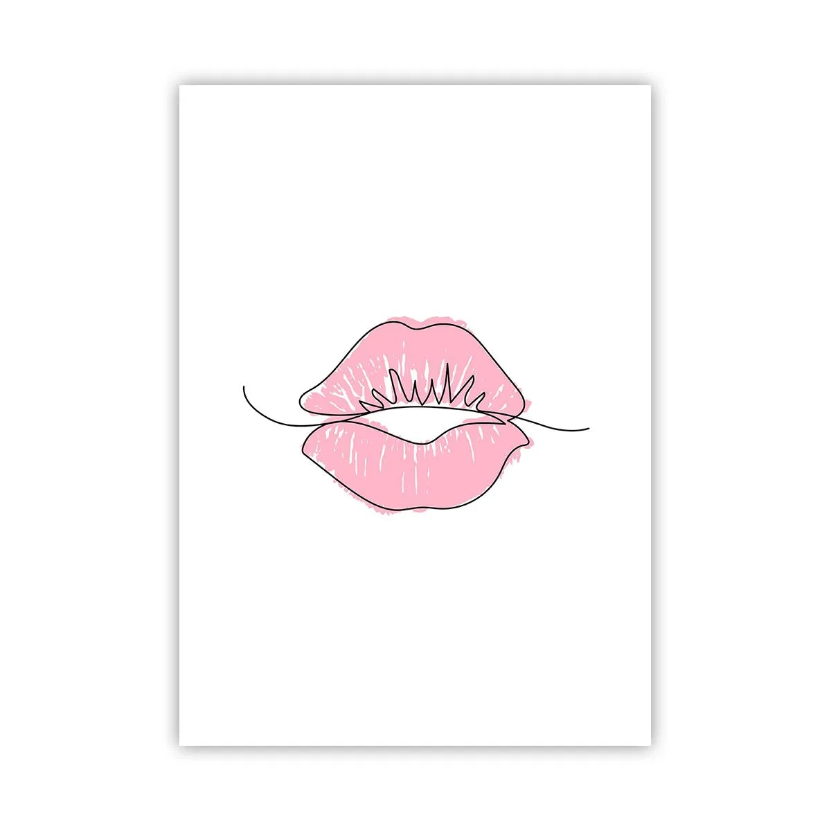 Poster - Minimalistische Illustration von rosa Lippen auf weißem Hintergrund - 50x70cm - Bereit zum Küssen? - Moderne Wanddekoration für Wohnzimmer und Schlafzimmer ARTTOR